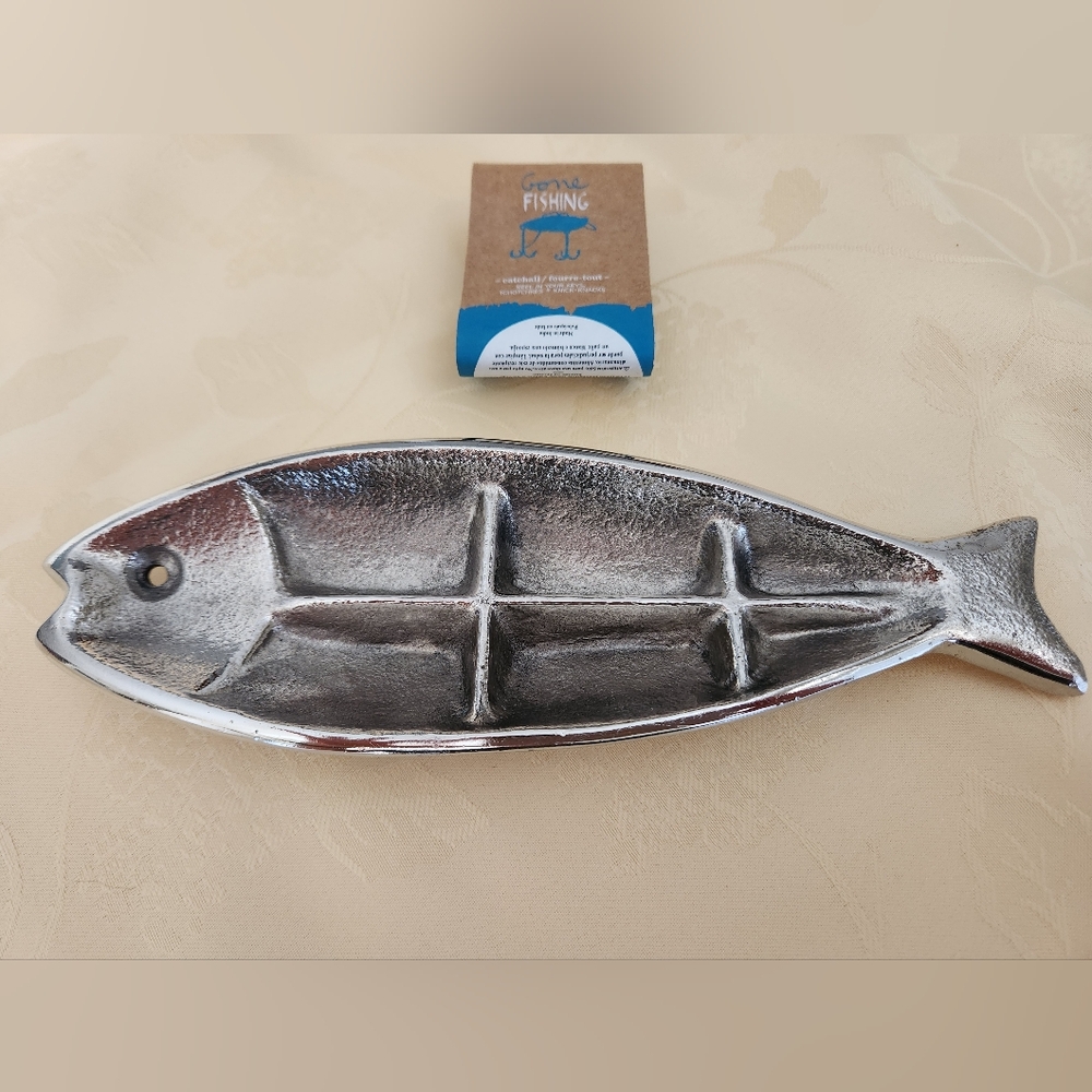 West Elm Gone Fishing Silver Catchall Tray NWT - Picture 2 of 6